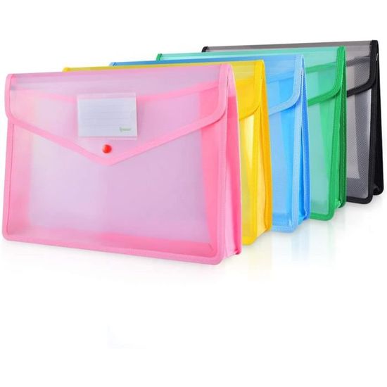 Lot De 10 Pochettes Plastique A4 Avec Bouton Pression - Porte-Documents Extensible Pour Bureau, École