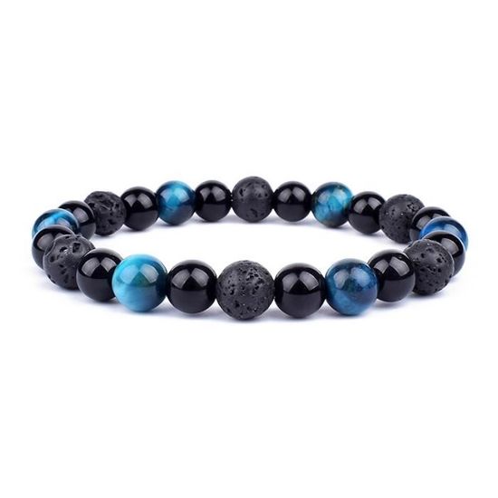 Pack De 3 Bracelets Œil De Tigre 8mm Pour Homme - Pierre Naturelle & Lave - Style Élégant Et Unique