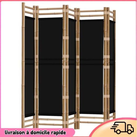 Cloison De Séparation Pliante 5 Panneaux Bambou Et Toile - 200x180 Cm, Design Naturel, écran D'intimité