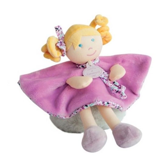 Jouet pour bébé - DOUDOU ET COMPAGNIE - Poupée blonde plat rose Demoiselle Doudou - 33 cm - Cadeau de naissance