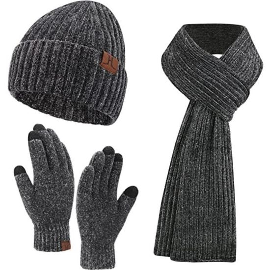 Ensemble Tricoté 3 En 1 Hiver - Bonnet Avec Oreilles, Gants Tactiles Et Cache-cou - Unisexe, Doublure Polaire