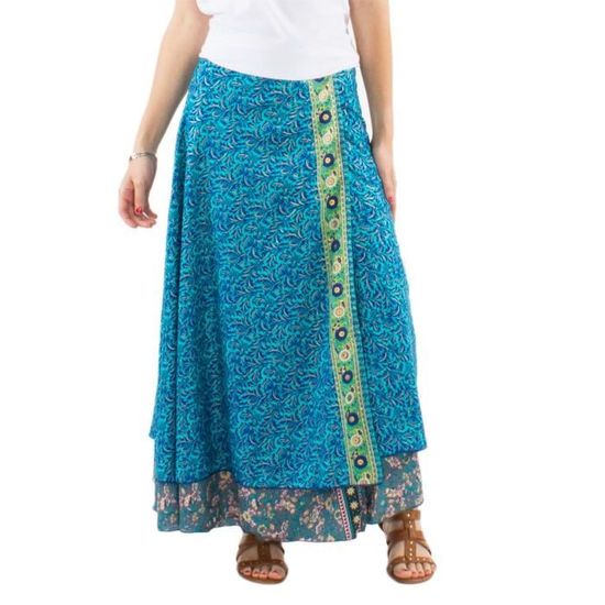 Jupe longue boh me r versible Coline Turquoise Cdiscount Pr t