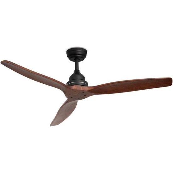 Ventilateur De Plafond 132 Cm Noir/bois - Moteur DC 40W, 6 Vitesses, Télécommande, Fonction été/hiver