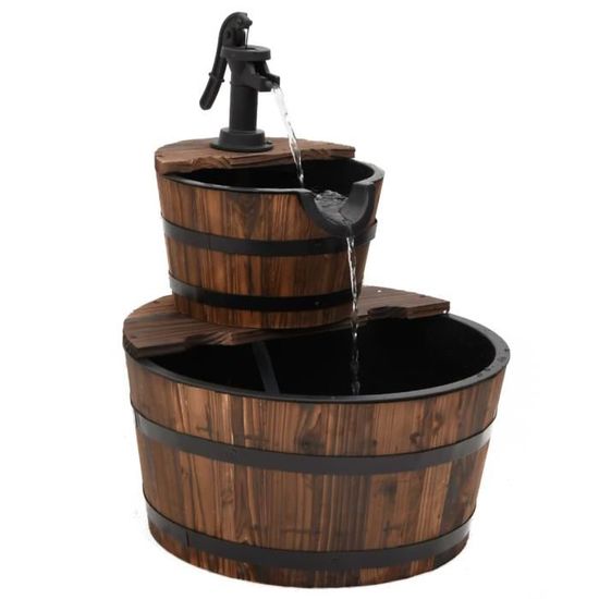 DREAMADE Fontaine De Jardin En Bois 2 Étages – Fontaine à Eau Cascades Avec Pompe & Débit Réglable – Décoration Extérieur & Intérieur Style Rustique Marron Foncé