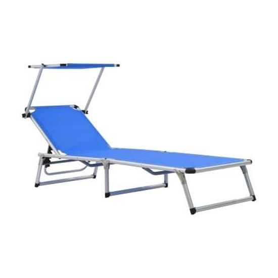 Chaise longue pliable avec toit Aluminium et textilène Bleu 99733