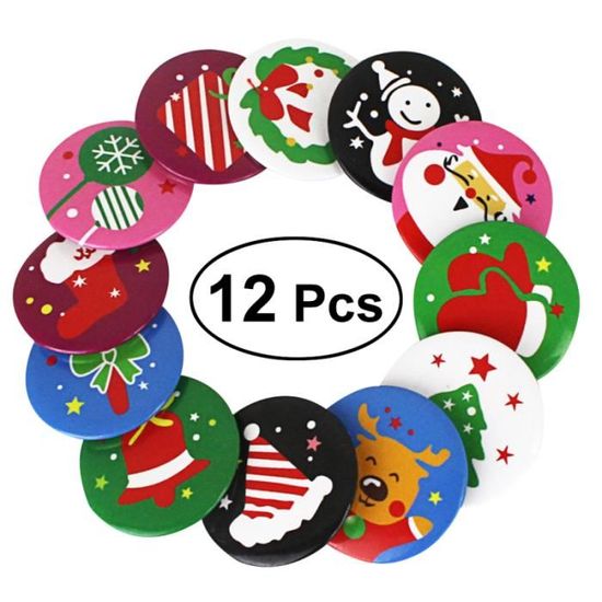 Lot De 4 Broches Pin's De Noël Avec Chaîne - Motifs Père Noël, Sapin, Bonhomme De Neige - En Alliage Doré