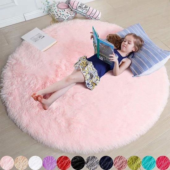 Tapis en fausse fourrure super doux pour enfants, tapis décoratif pour chambre à coucher, salon, rose clair, 0,9 x 0,9 m