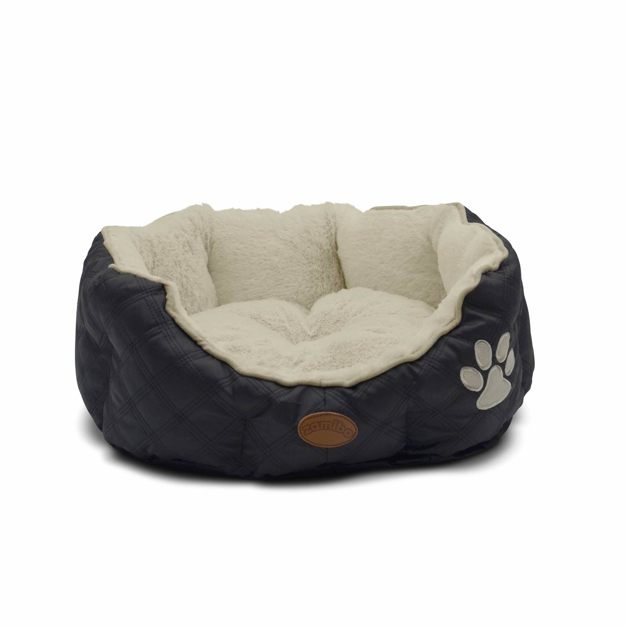 Corbeille en tissu matelassée noir et beige pour petit chien et chat, taille S