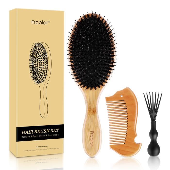 Frcolor Brosse À Cheveux Ensemble En Bois Naturel Bambou Poignée Anti-statique Peigne De Massage pour Styling Redressage Démêlant