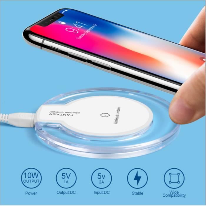 Chargeur sans fil 10W Qi Chargeur à induction sans fil rapide Convient pour iPhone 11/11 Pro/XS pour Samsung / Huawei - Blanc