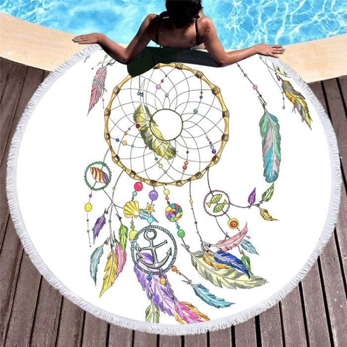 Serviette De Plage Ronde Serviette De Plage Avec Glandes Noir3