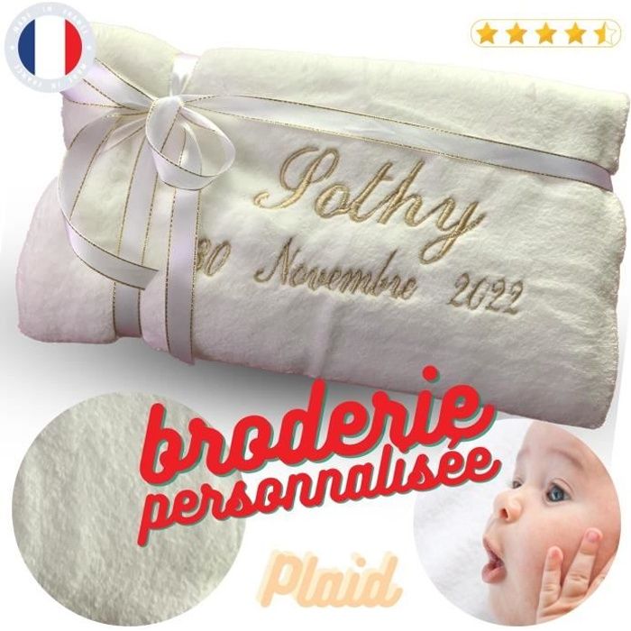 Plaid polaire bébé avec Broderie PRENOM & DATE NAISSANCE 100 x 80 cm chaud extra doux
