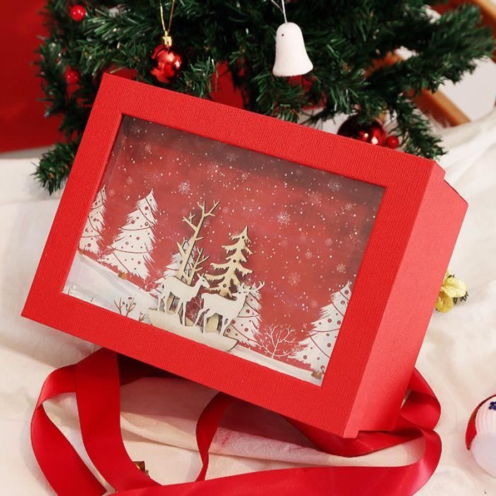 DAMILY® Boîte cadeau de Noël en carton Boîte d'emballage de motif wapiti Noël -Rouge