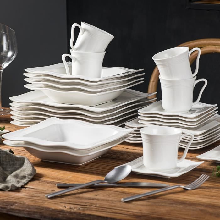 Malacasa MARIO 36pcs Service de Table Services à Café 6pcs x Tasses Soucoupes Assiette à Dessert Creuse Plate Bol pour 6 Personnes