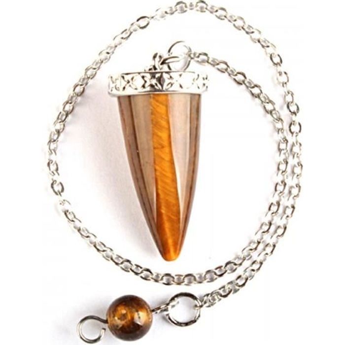 Pendule en Oeil de tigre, forme cône poli. Marron
