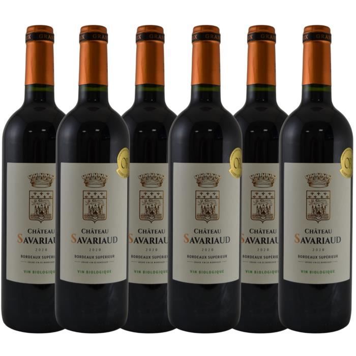 Château Savariaud 2020 - AOC Bordeaux Supérieur - Vin rouge de Bordeaux Bio - lot de 6 bouteilles 75 cl