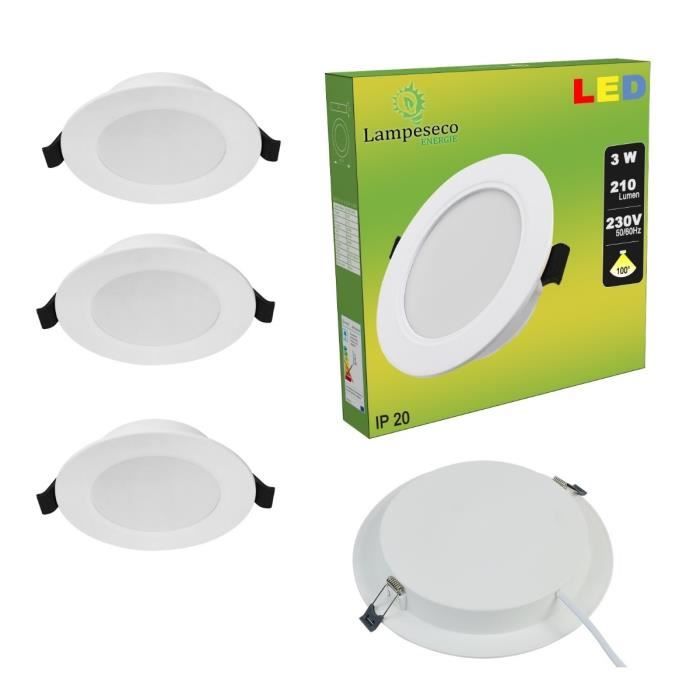 Lot de 3 Spot Encastrable LED Downlight Panel Extra-Plat 3W Blanc Froid 6000K