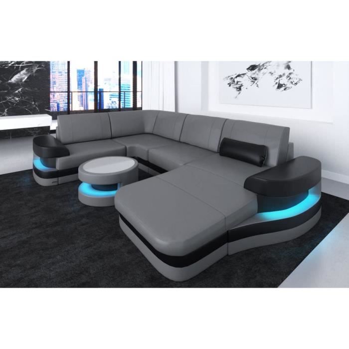 Cuir Intérieur Design Modène en Forme de U Gris-Noir Canapé Coin Canapé Cuir Canapé Designersofa Cuir