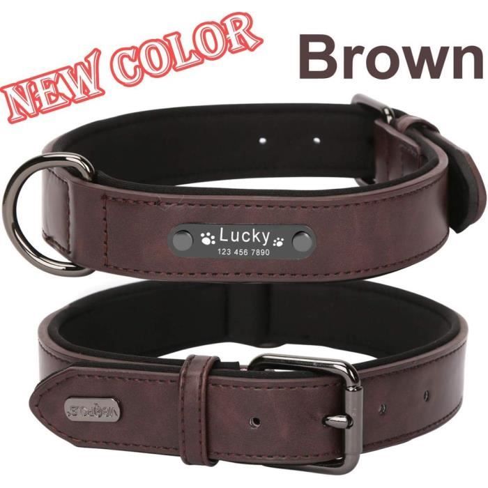 Grand collier de chien en cuir personnalisé - Personnalisé pour chiens avec étiquette - Modèle: Green Collar Leash S - FYCWXQA06795