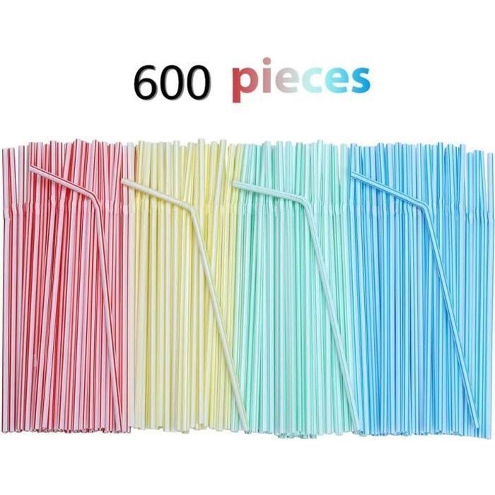 600 PCS Pailles Jetàblës en Ρlastique Pailles Plastique jetables,Pailles en Plastique colorées pour fête d'anniversaire,Mariages