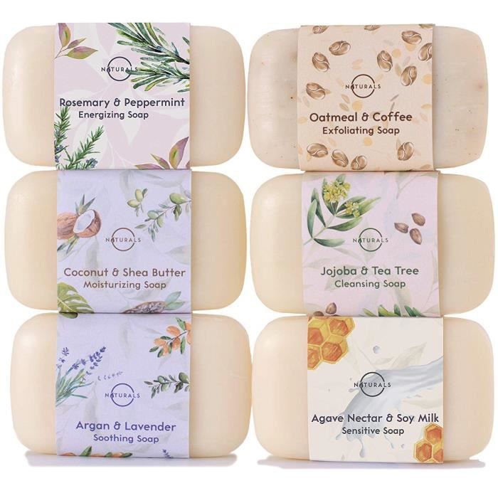 Lot de 6 Savons en Barre Hydratans O Naturals. 100% Naturels avec Ingrédients Biologiques et Huiles Essentielles Thérapeutiques.