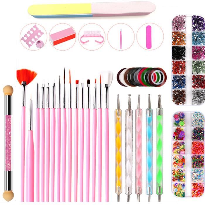 Nail Art Design Set,Kit de Nail Art Manucure Autocollants à Ongles-Diamant Décoration Ongle d'Art Pinceaux Nail art Brosse(10Pcs/set
