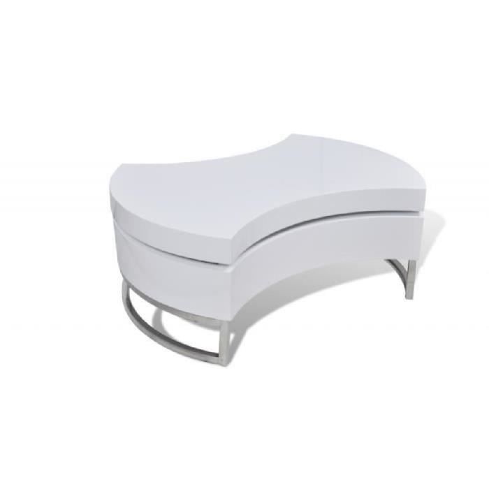 Table basse pivotante en MDF blanche brillante laquée