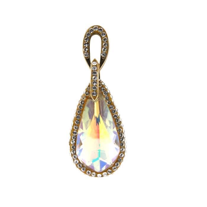 Pendentif Femme en Cristal Swarovski Elements Blanc reflets aurore boréale et Argent 925-1000 plaqué or jaune - Blue Pearls