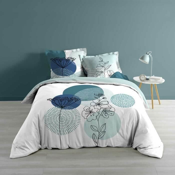 PARURE DE LIT 3 PIECES 260 x 240 CM IMPRIME 57 FILS DESSIN PLACE MARILICE BLEU