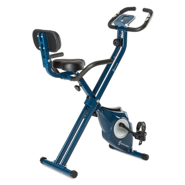 Capital Sports Azura M3 blue - Vélo d'appartement Pro en X de 3 kg, charge 100 kg max, pulsomètre - bleu