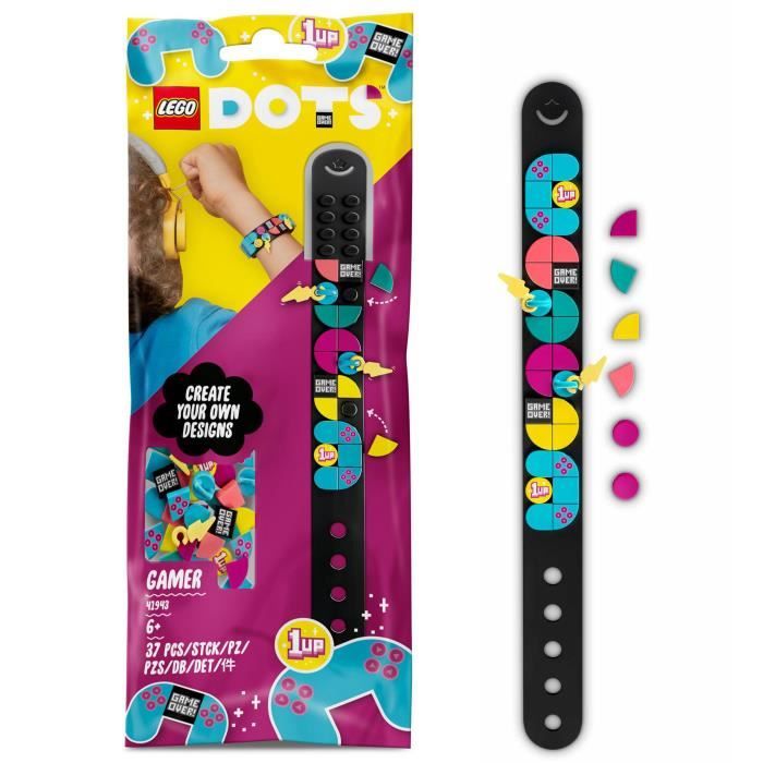 LEGO® 41943 DOTS Bracelet Gamer avec Porte-Bonheur, Kit de Création de Bijoux avec Charms, Loisirs Créatifs Enfants +6 Ans