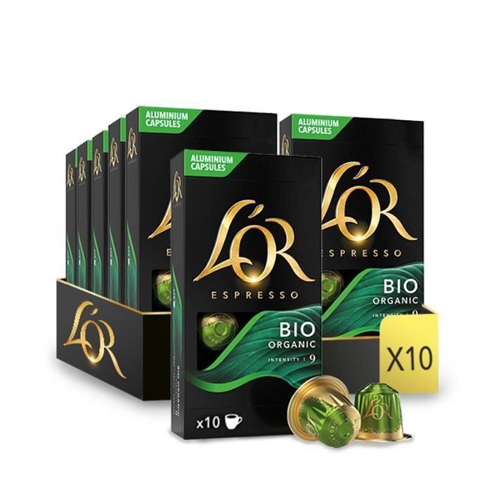 L'Or Espresso Café Bio - 100 Capsules Intensité 7 - Compatibles Nespresso®* - Lot de 10 x 10