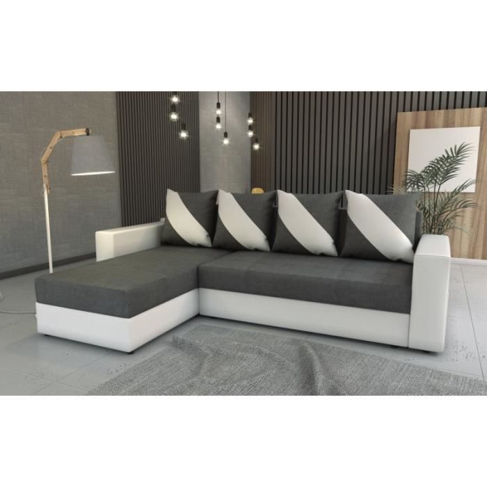 Canapé d'angle convertible HULI gris foncé et blanc