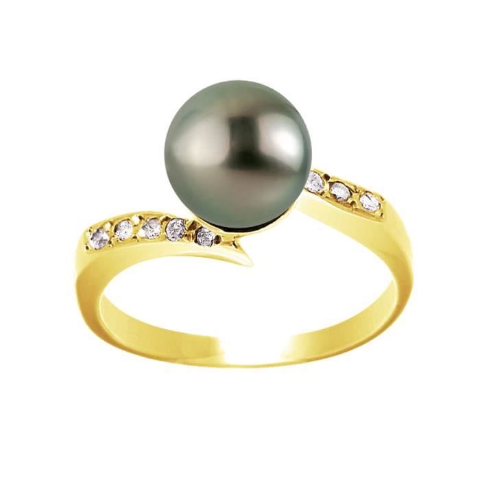 Bague JOAILLERIE PRESTIGE Diamants 0,06 Cts - Véritable Perle de Culture de Tahiti - En Or Jaune
