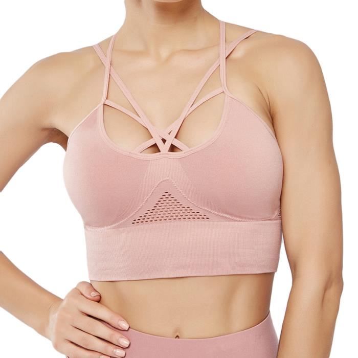 Femme Soutien-Gorge Sport Rembourré Push Up Brassière sans Armature sans Couture Pink S