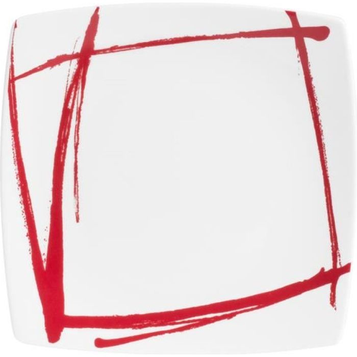 TABLE PASSION - ASSIETTE DESSERT CARREE ROUGE 20 CM PORCELAINE DECOR EXPRESSION ( LOT DE 6 )