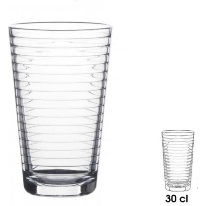 Verre à Eau LONDON 30 cl à Rainures Epais ( lot de 9 ) Gobelet à Jus à Boissons Soda - H.11,5 x Dia.7,5 cm