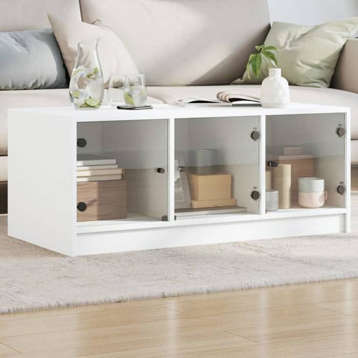 vidaXL Table Basse avec Portes en Verre Bout de Canapé avec Rangement Table dAppoint Meuble de Salon Salle de Séjour 836413