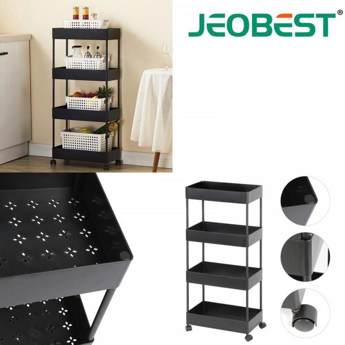 JEOBEST. Chariot de Rangement Chariot Roulant à 4 Étagères Organisateur avec Roues pour la Salle de Bain la Cuisine 40*22*90cm