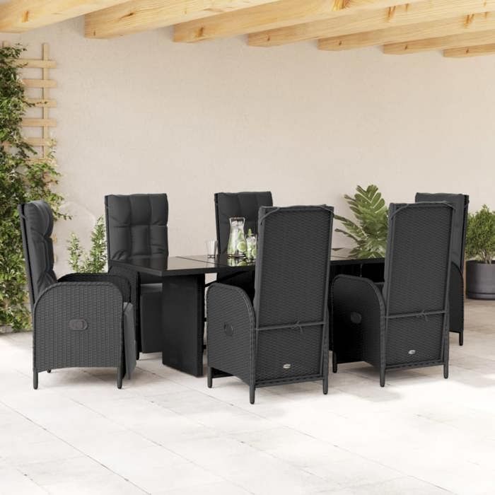 vidaXL Ensemble à Manger de Jardin avec Coussins 7 pcs Table et Chaises à Dossier Rabattable Meubles dExtérieur Patio 3211450 - vue 2