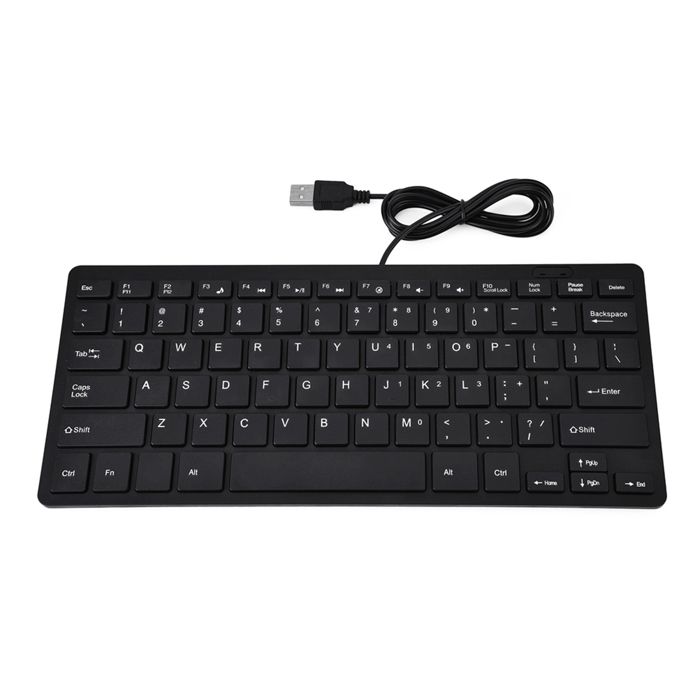 Mini clavier filaire USB ultra fin à 78 touches pour ordinateur de bureau ordinateur portable PC (noir)