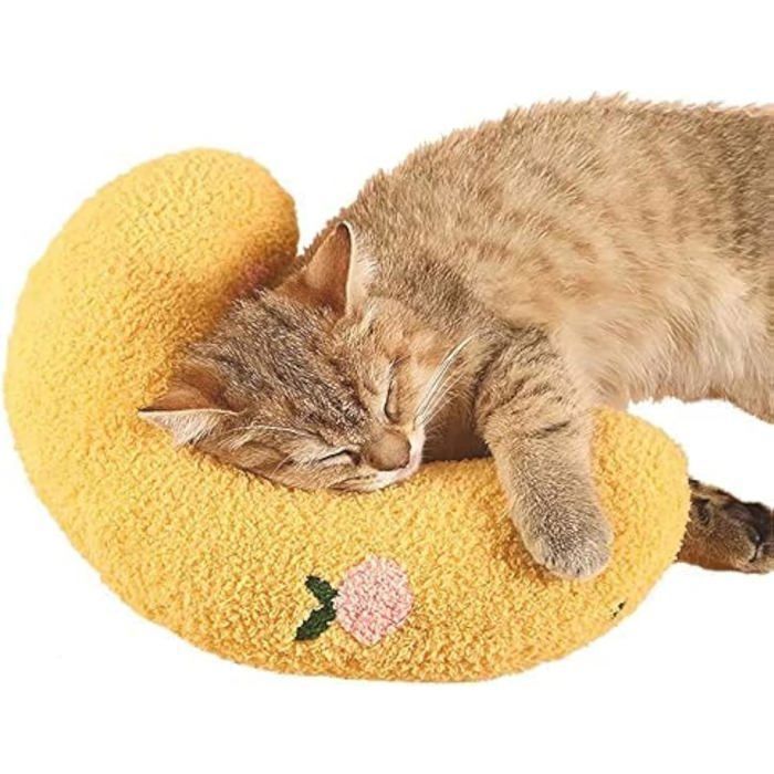 Petit oreiller pour chats jouet apaisant ultra doux et moelleux pour animaux de compagnie demi-beignet câlin- Gingembre