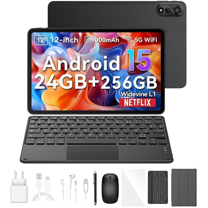 Blackview MEGA2 Tablette Tactile 11.97 Android 15 2.4G+5G Wifi RAM 24 Go ROM 256 Go/SD 2 To 9000mAh Tablette PC Dual Sim – Gris