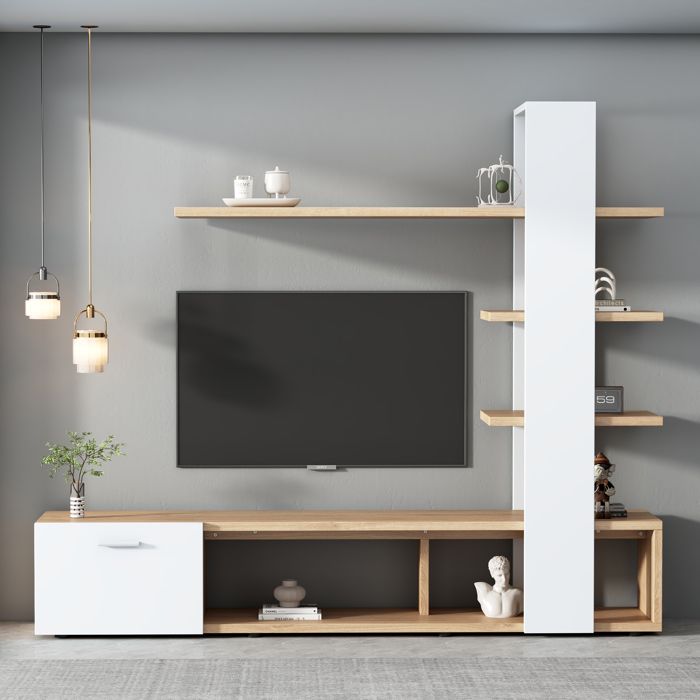 Home armoire murale de salon ensemble de meubles de salon 180 x 335 x 1515 cm pour TV jusquà 60 meuble TV moderne en chêne