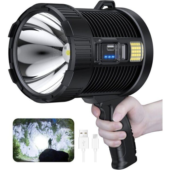 Projecteur rechargeable 100000 lumens Led projecteur main grande lampe de poche projecteur solaire extrieur super lumineux