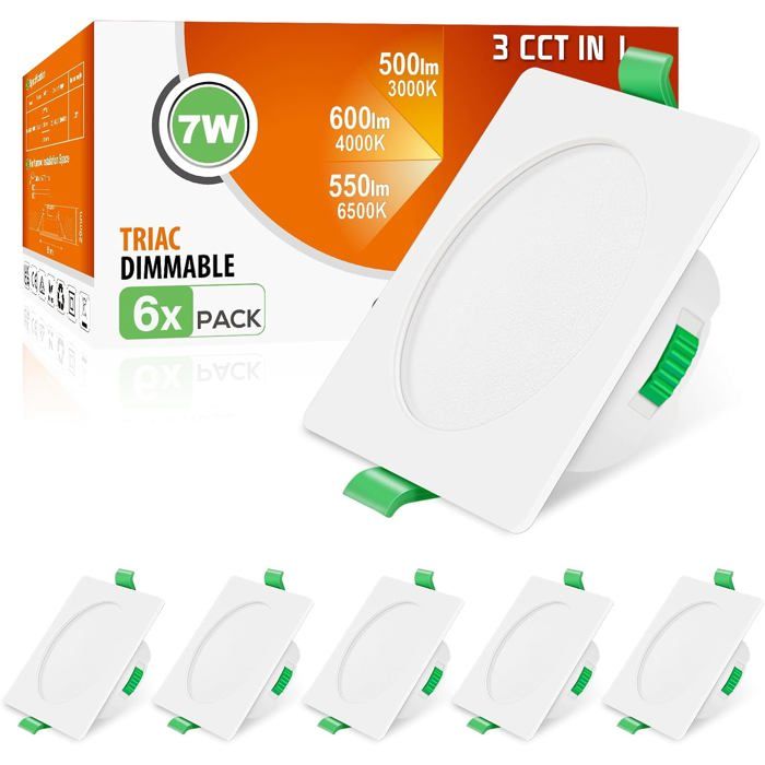 ALUSSO LED 7W Encastrable Spot Dimmable 230V 67-75MM IP44 pour Salle de Bain Salon Lot de 6 Carré Blanc