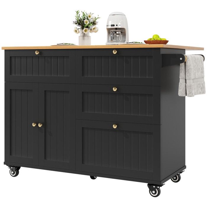 Îlot central cuisine mobile - armoire de buffet - Desserte de Cuisine Roulant - table à manger avec espace de rangement - noir