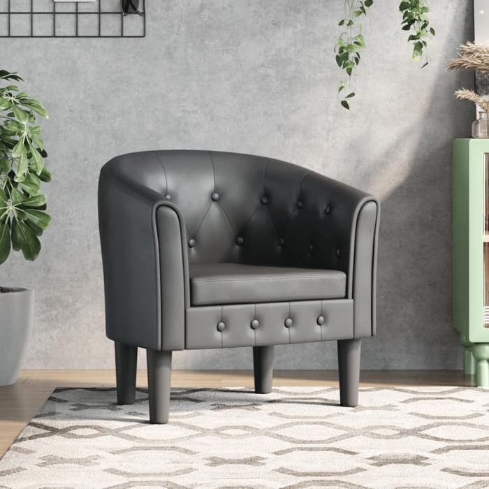 BONNIE®(Gris)Fauteuil somptueux/Chaise cabriolet avec lignes incurvées gris similicuir - 1 place EU9654405 BONNIE®(Gris)Fauteuil somptueux/Chaise cabriolet avec lignes incurvées gris similicuir - 1 place EU9654405