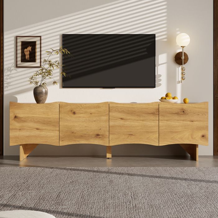 Meuble TV - MODERNLUXE - 155x36x47 cm - 4 portes - Aspect bois - Naturel Meuble TV - MODERNLUXE - 155x36x47 cm - 4 portes - Aspect bois - Naturel