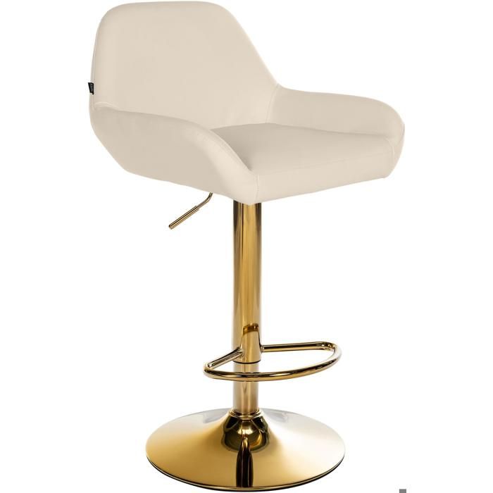 Tabouret de bar x1 avec repose pieds et accoudoirs en similicuir creme pietement en trompette metal dore 10_0005606